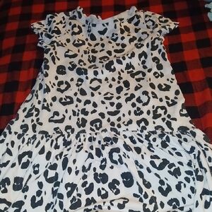 Leopard Print Kids Casual Dress - Black and White